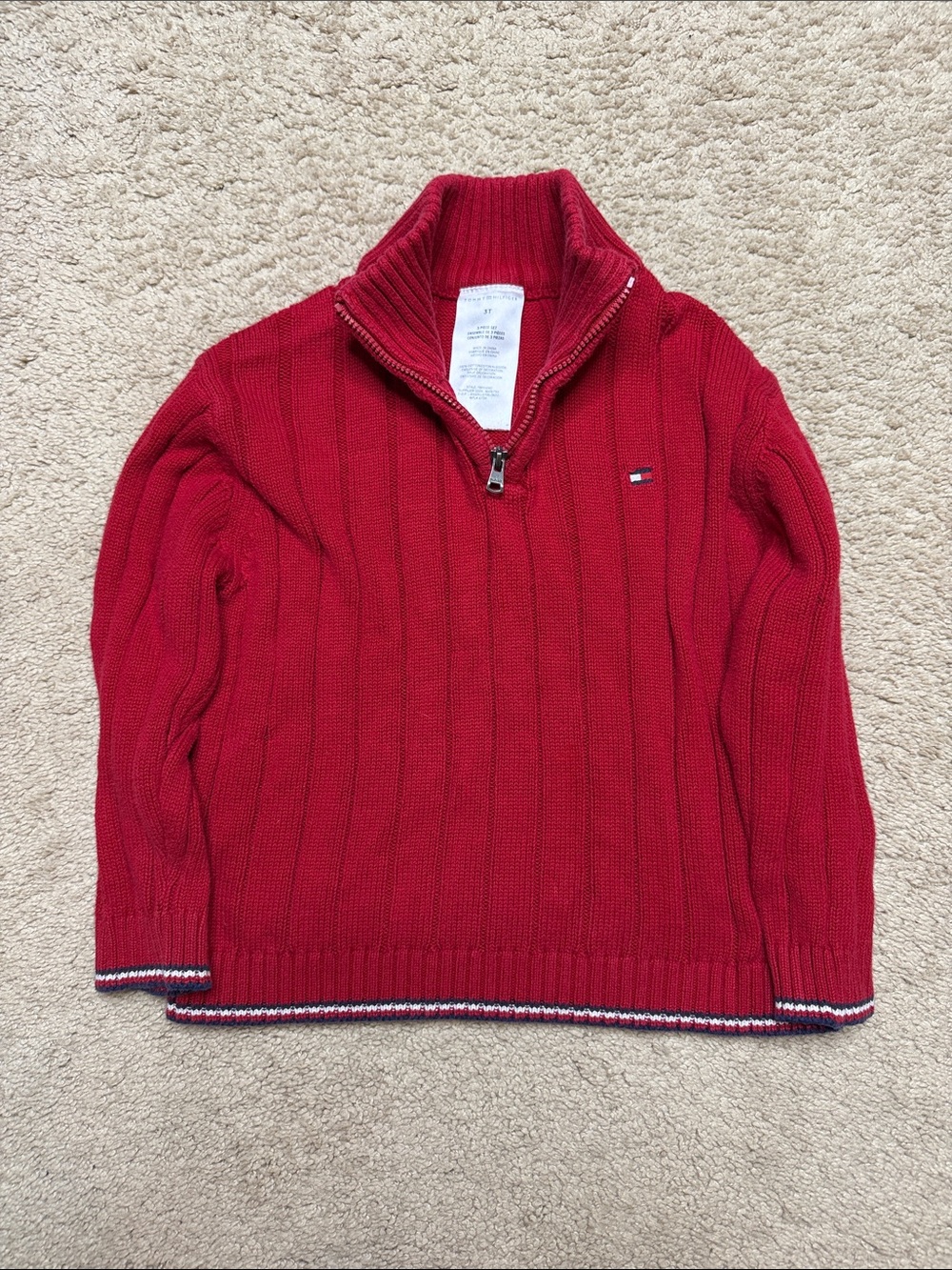 Tommy Hilfiger Red Ribbed Half-Zip Pullover Sweater